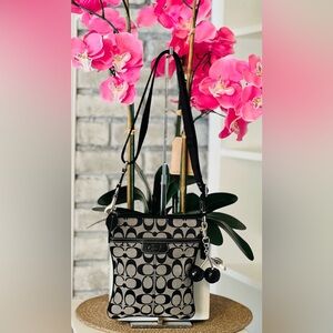 Coach Signature Black and Cream Crossbody Bag